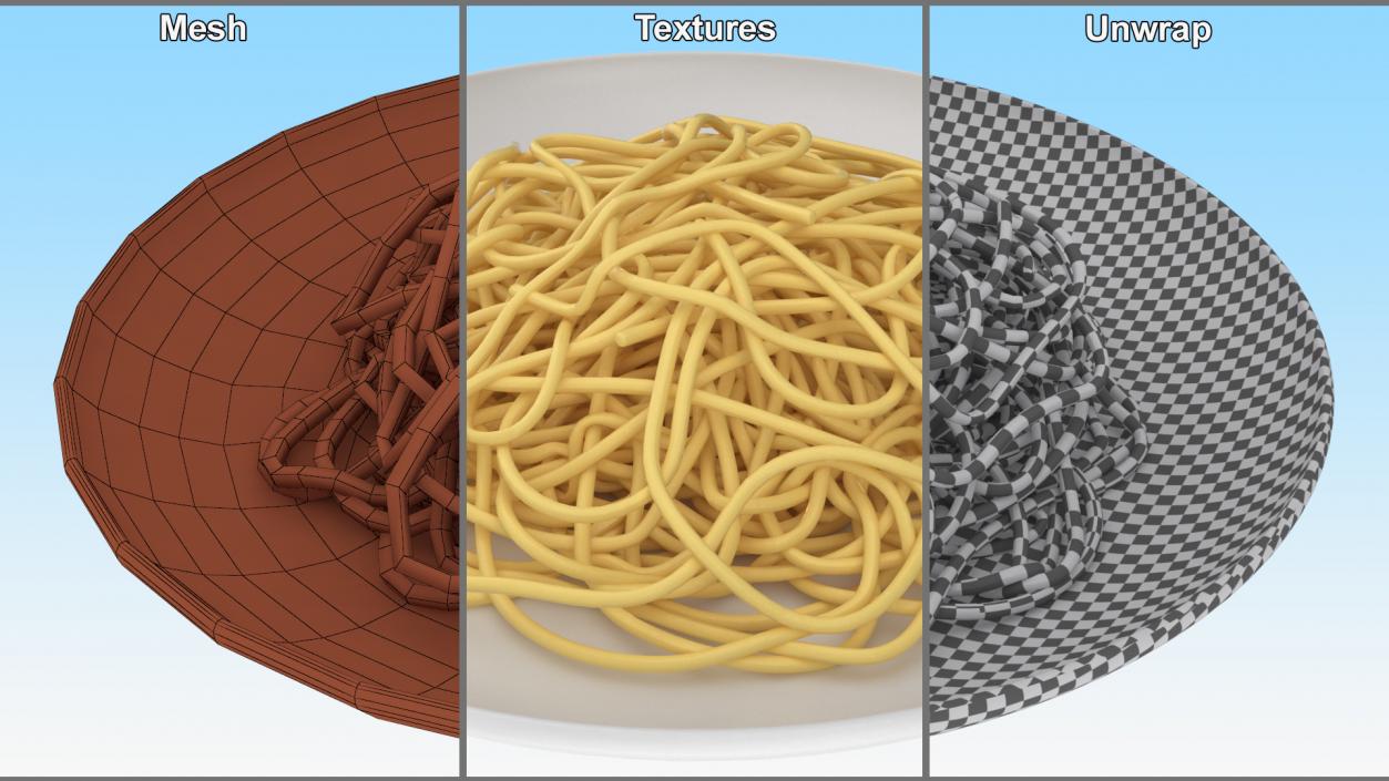 3D model Plate of Cooked Spaghetti