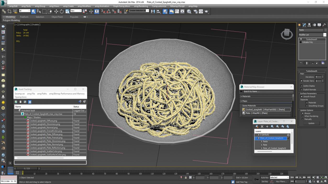 3D model Plate of Cooked Spaghetti