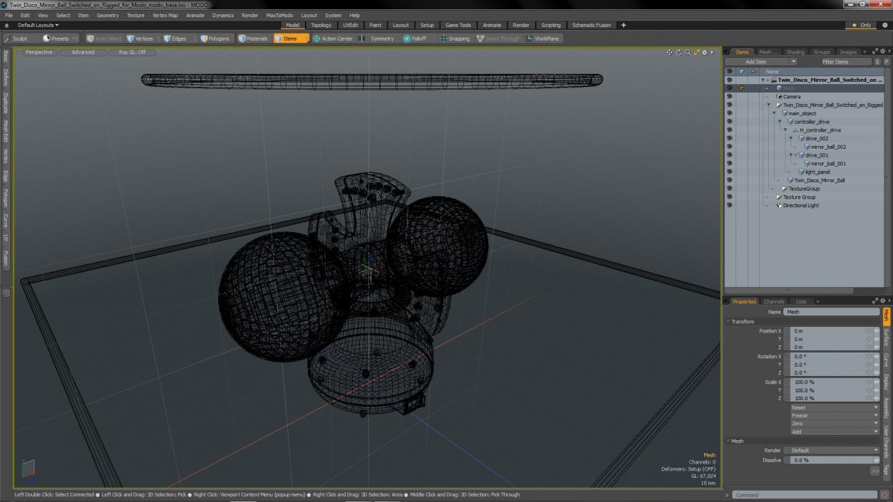 3D model Twin Disco Mirror Ball Switched on Rigged for Modo