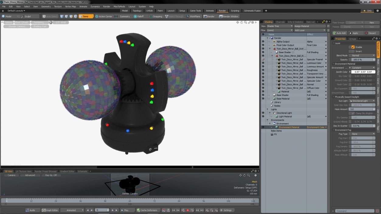 3D model Twin Disco Mirror Ball Switched on Rigged for Modo