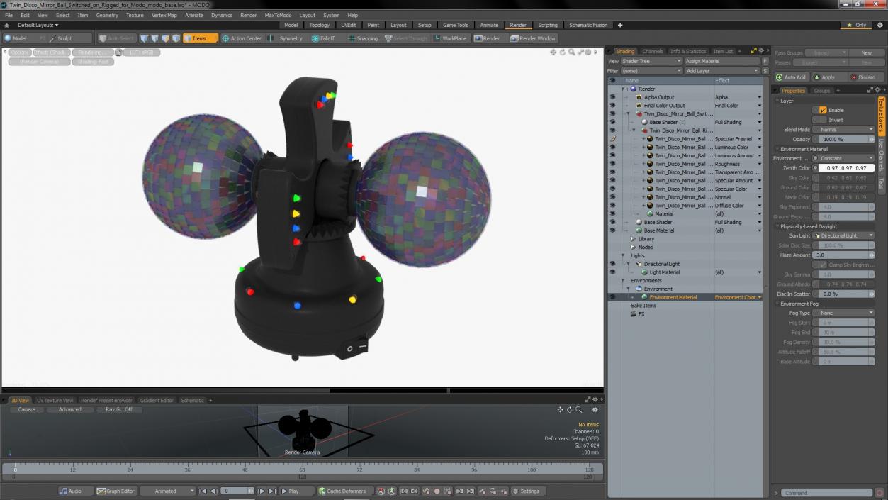 3D model Twin Disco Mirror Ball Switched on Rigged for Modo