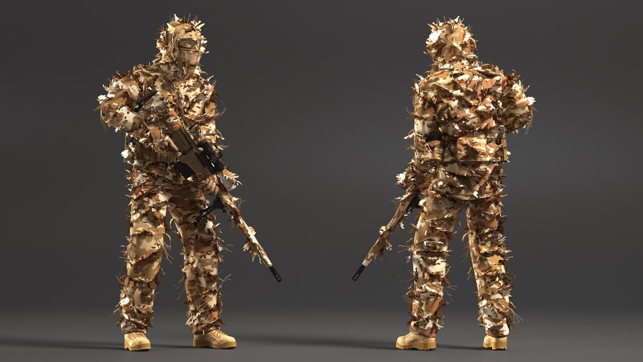 Soldier with Weapon in Desert Camo 3D model