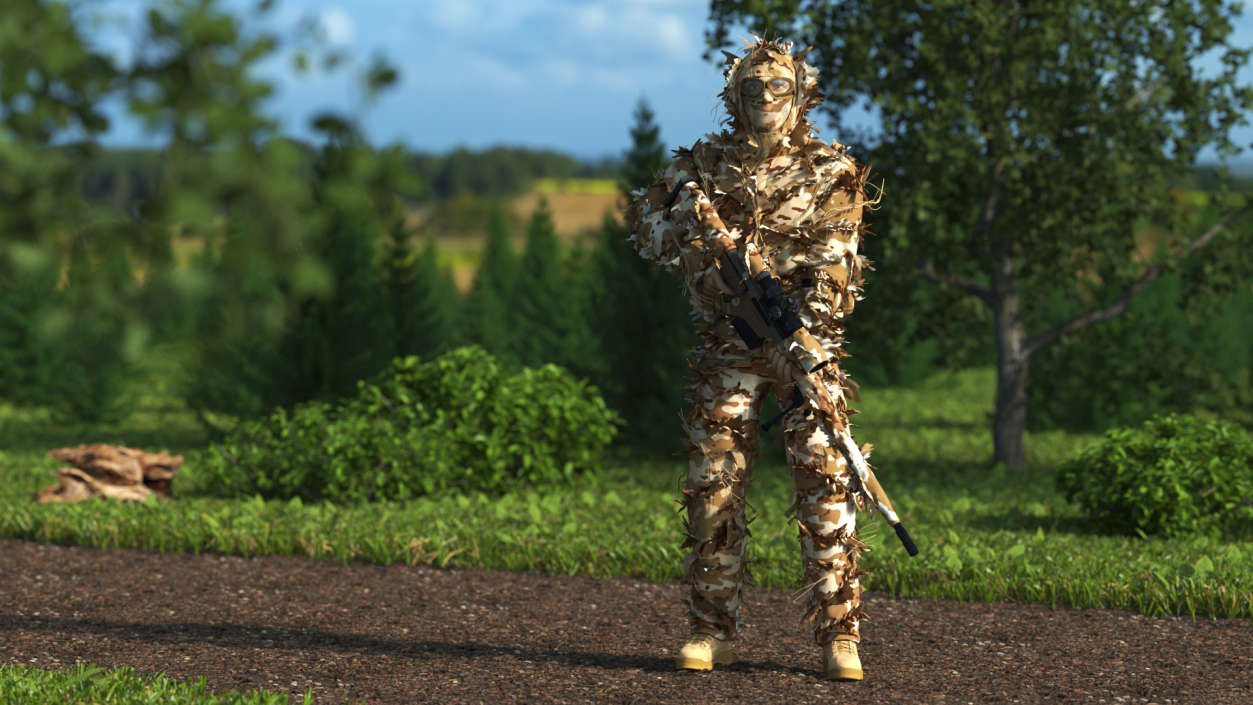 Soldier with Weapon in Desert Camo 3D model