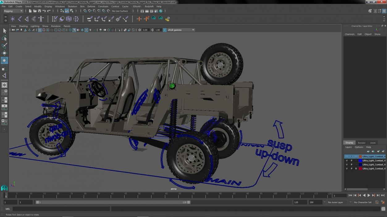 Ultra Light Combat Vehicle Rigged for Maya 3D