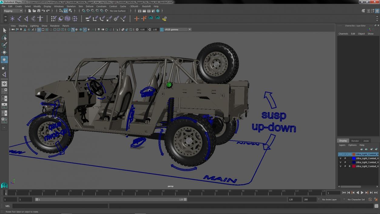 Ultra Light Combat Vehicle Rigged for Maya 3D