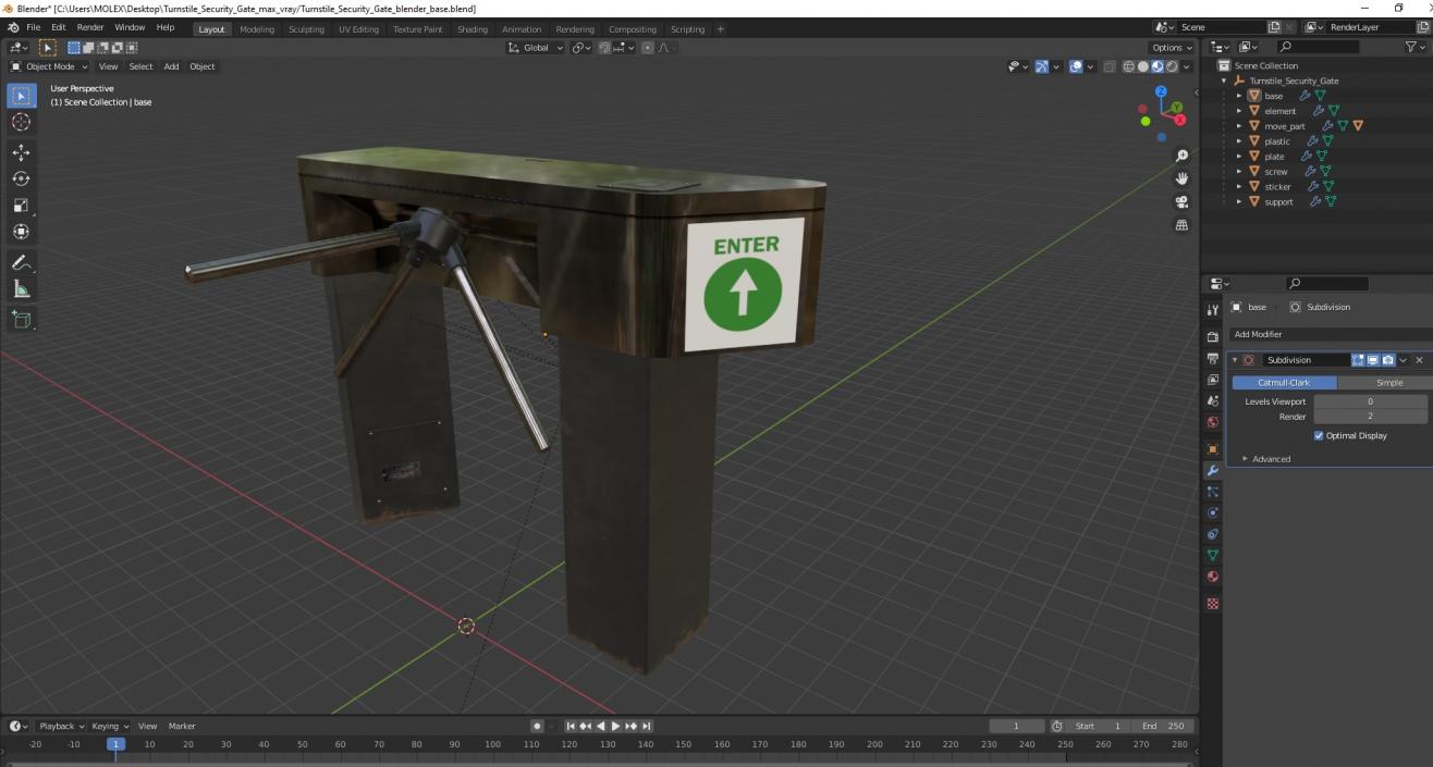 3D Turnstile Security Gate model