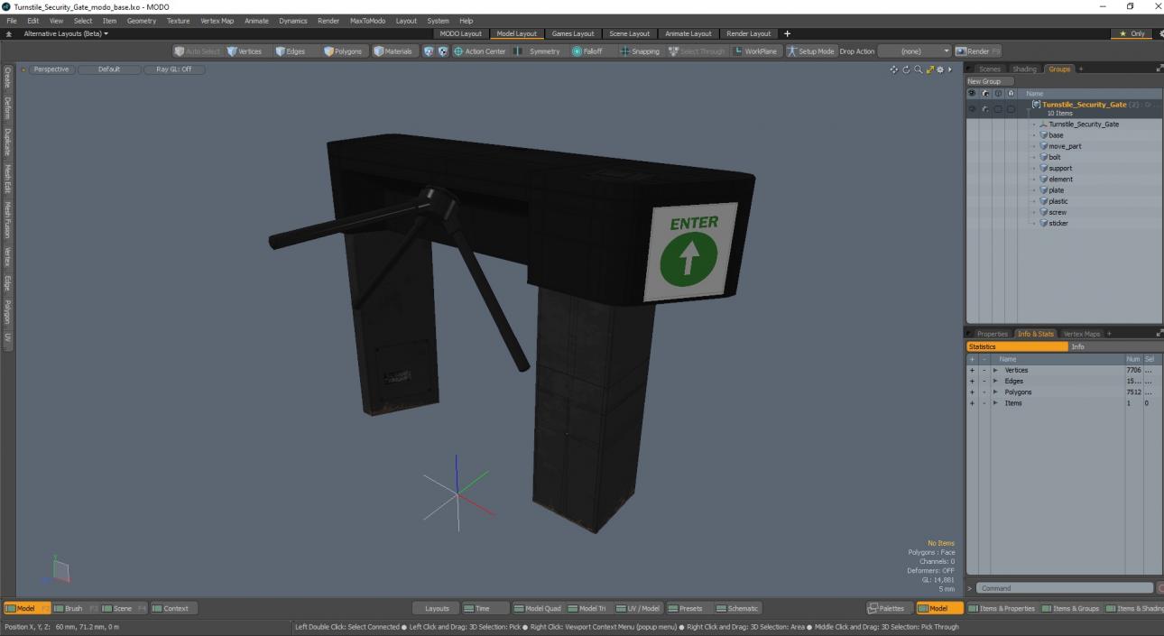 3D Turnstile Security Gate model