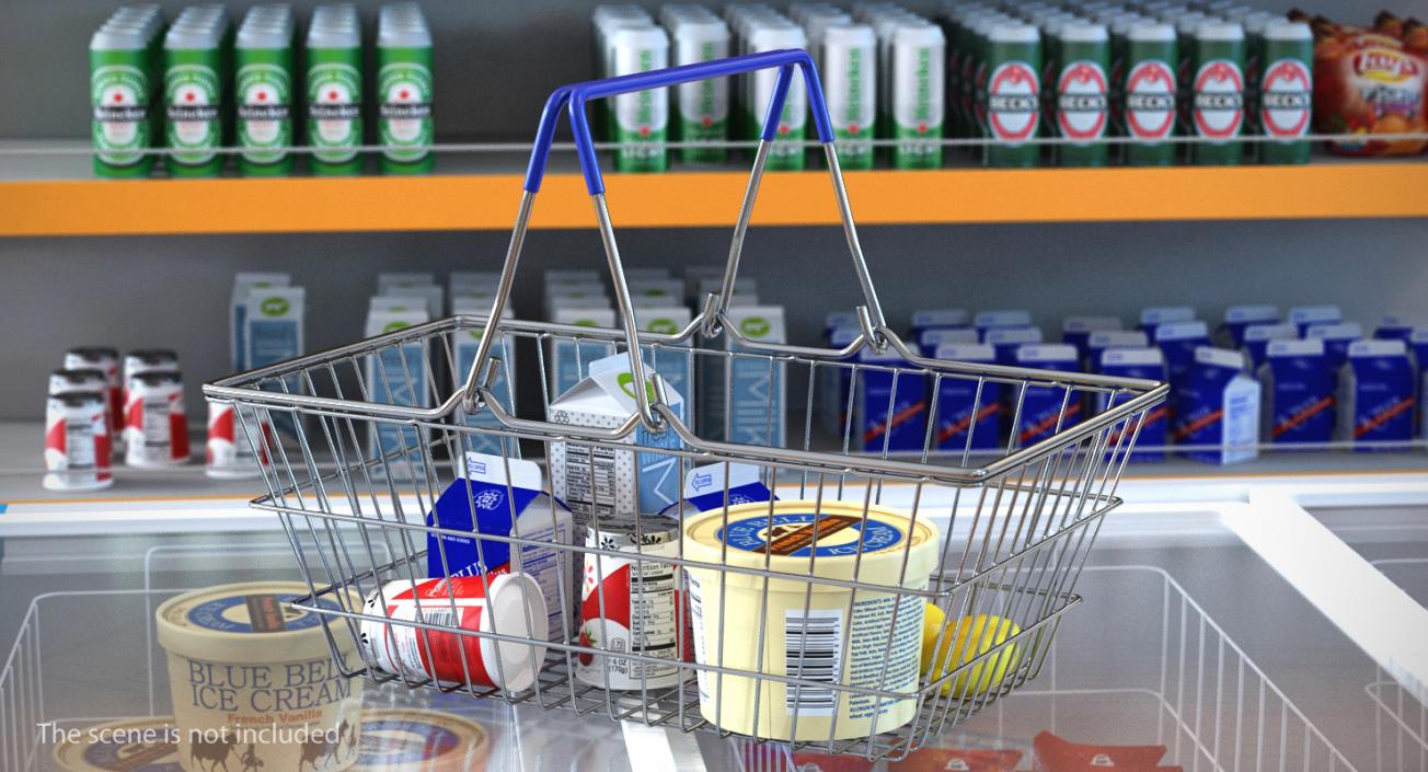 Metal Shopping Basket Filled with Goods 3D model