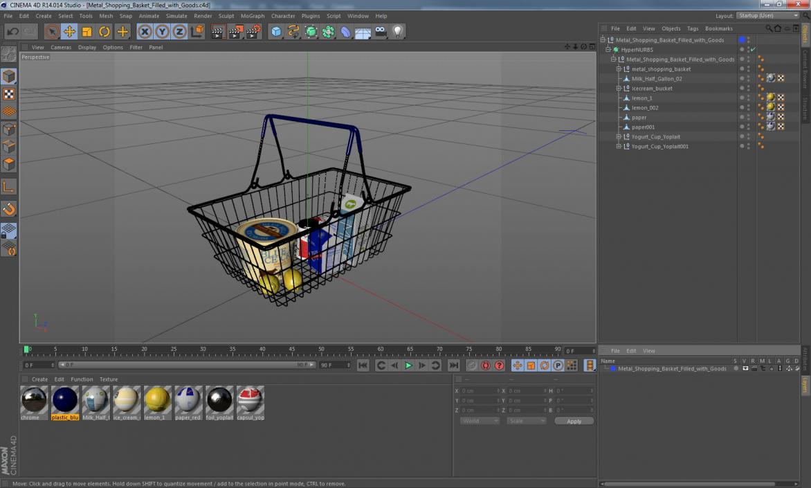 Metal Shopping Basket Filled with Goods 3D model