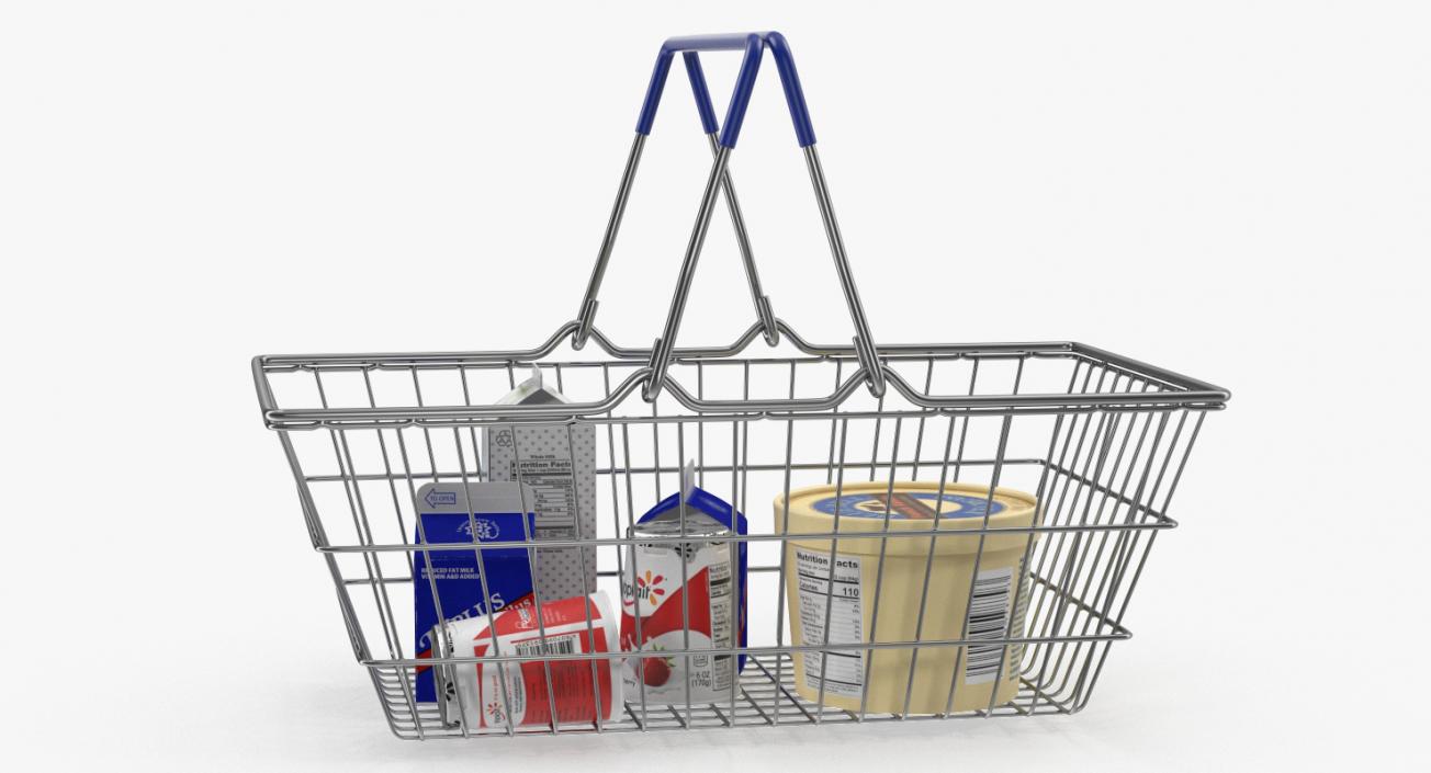 Metal Shopping Basket Filled with Goods 3D model