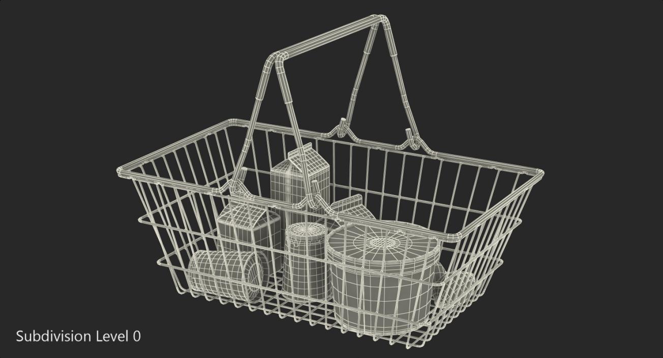 Metal Shopping Basket Filled with Goods 3D model