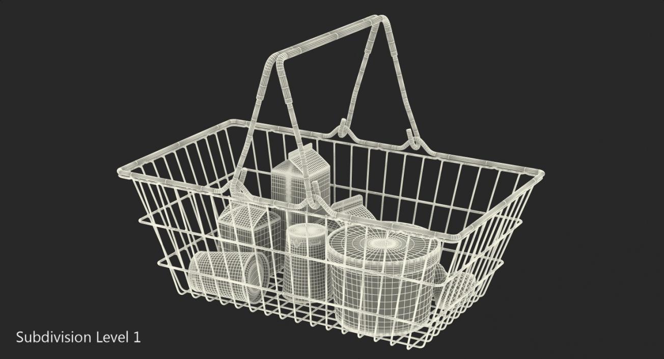 Metal Shopping Basket Filled with Goods 3D model