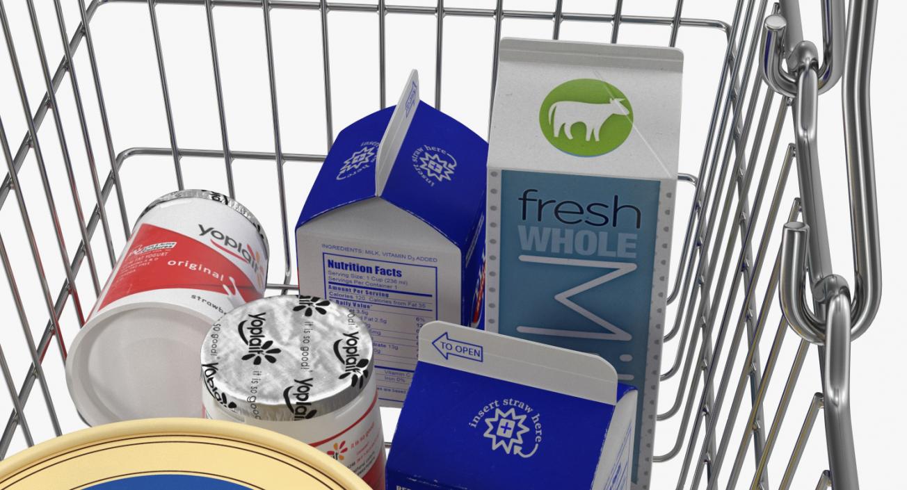 Metal Shopping Basket Filled with Goods 3D model