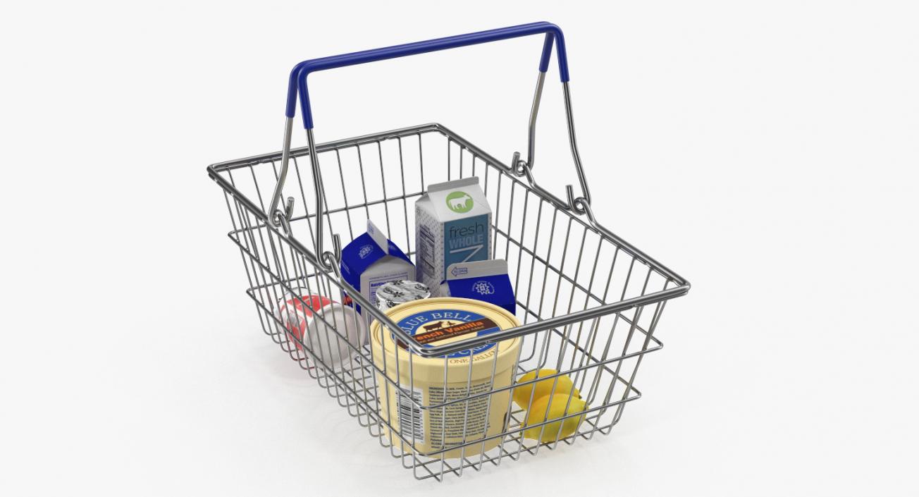 Metal Shopping Basket Filled with Goods 3D model