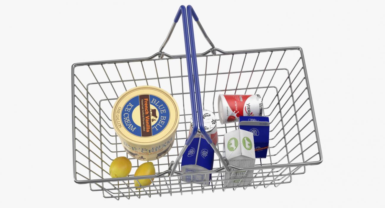 Metal Shopping Basket Filled with Goods 3D model