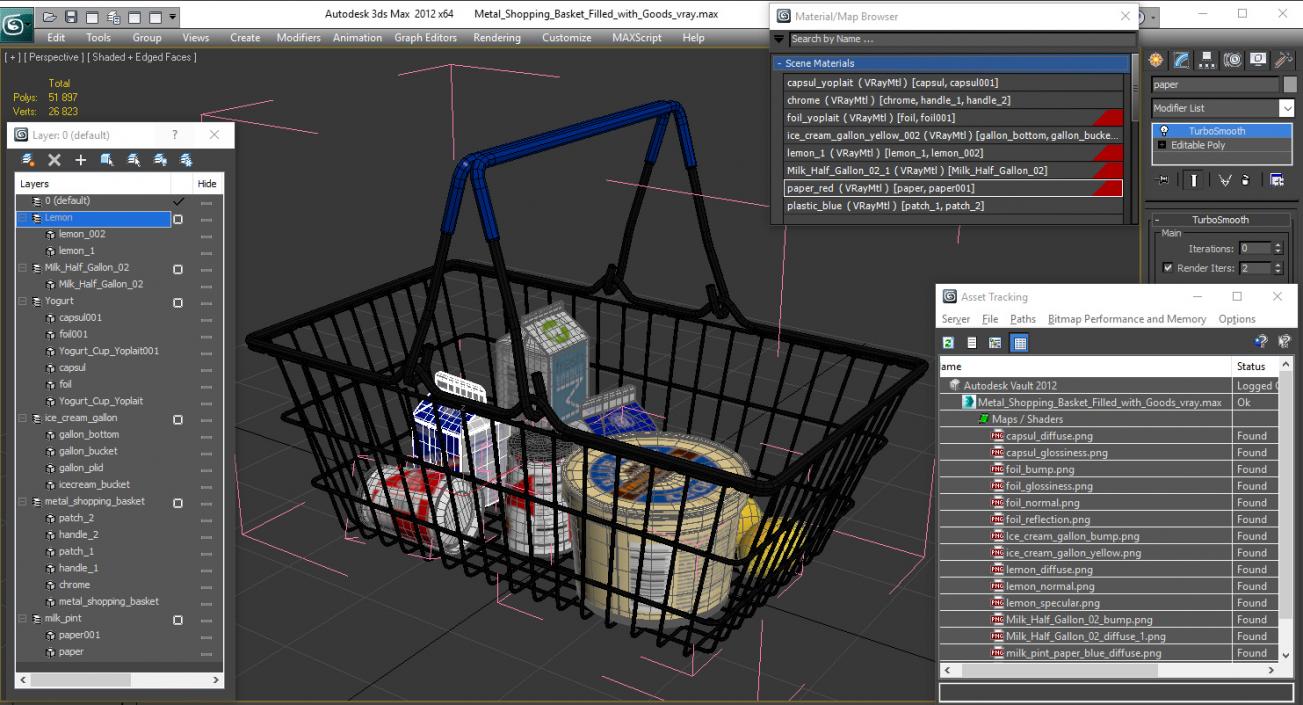 Metal Shopping Basket Filled with Goods 3D model