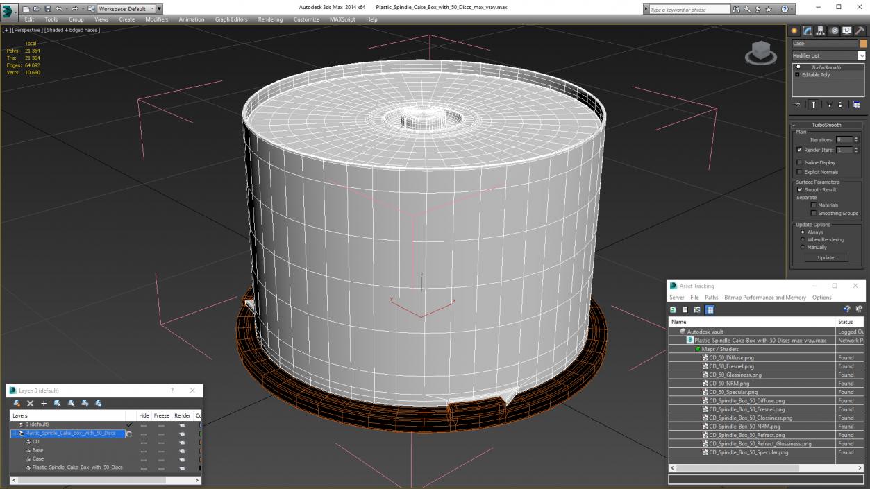 3D Plastic Spindle Cake Box with 50 Discs model