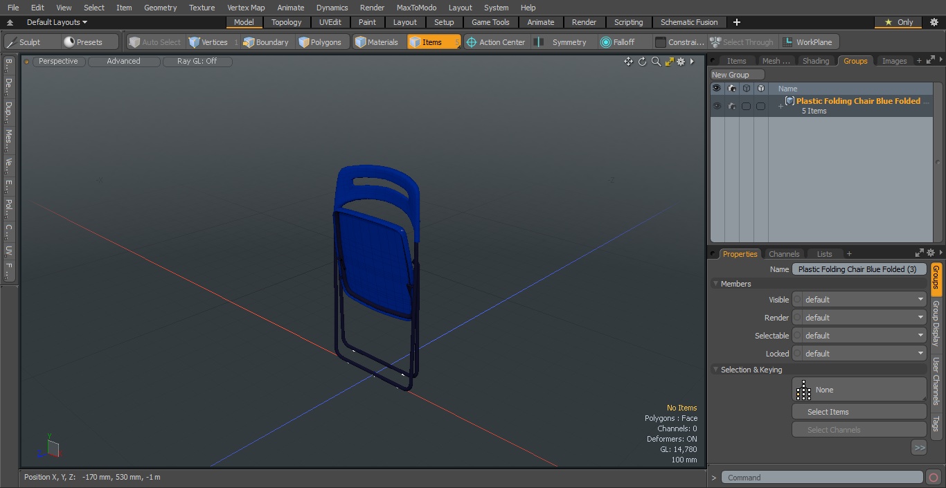 3D Plastic Folding Chair Blue Folded model