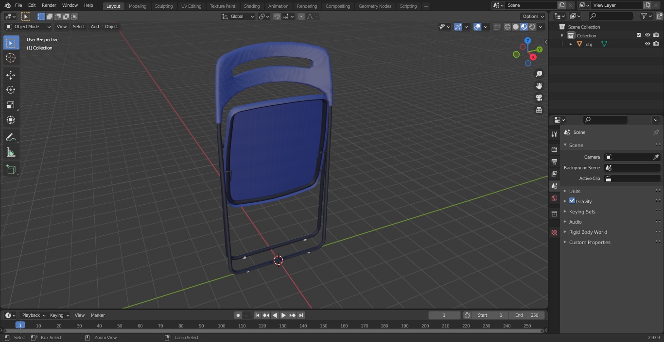 3D Plastic Folding Chair Blue Folded model