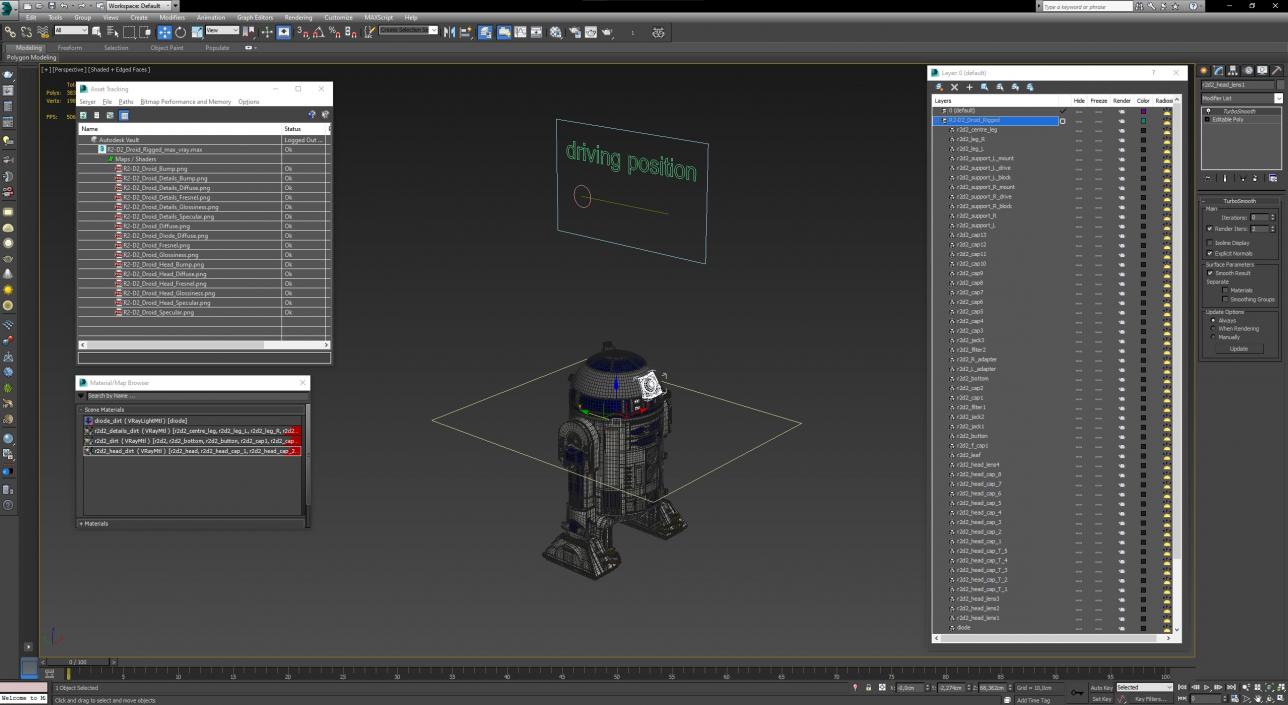 3D R2-D2 Droid Rigged model