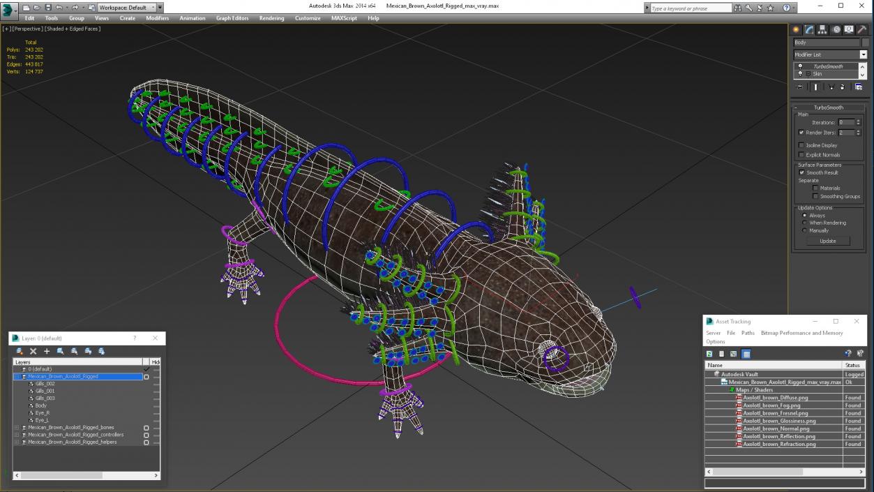 3D Mexican Brown Axolotl Rigged model