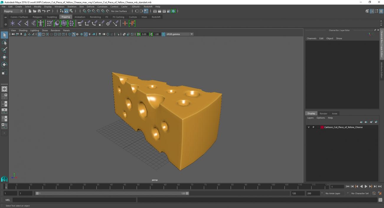 Cartoon Cut Piece of Yellow Cheese 3D model