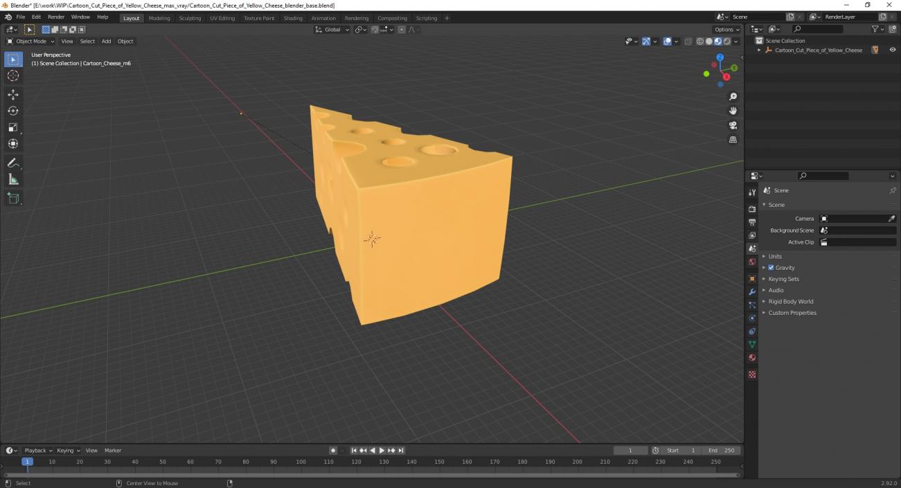 Cartoon Cut Piece of Yellow Cheese 3D model