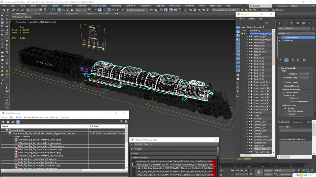 Locomotive Big Boy with Trailed Tender Rigged 2 3D