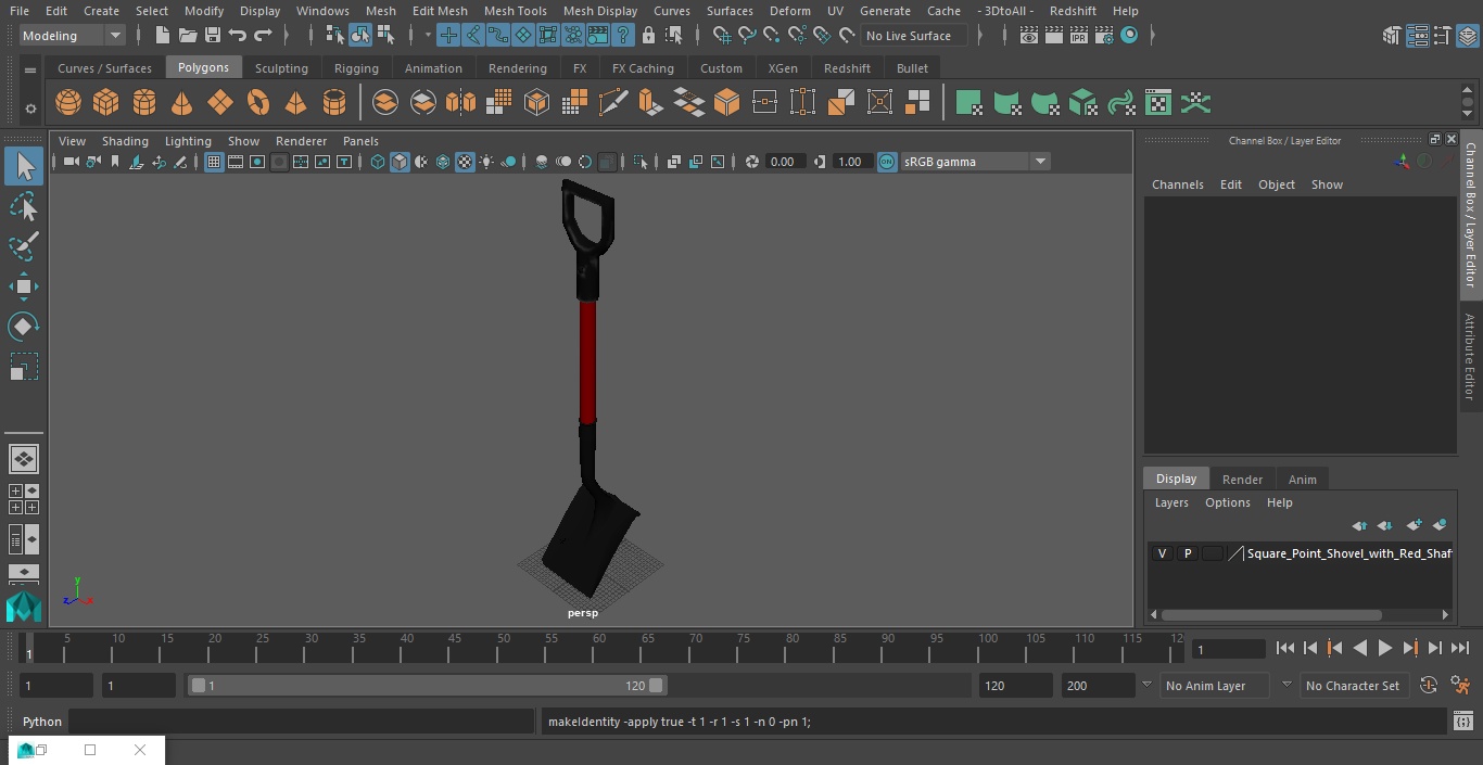 Square Point Shovel with Red Shaft 3D model