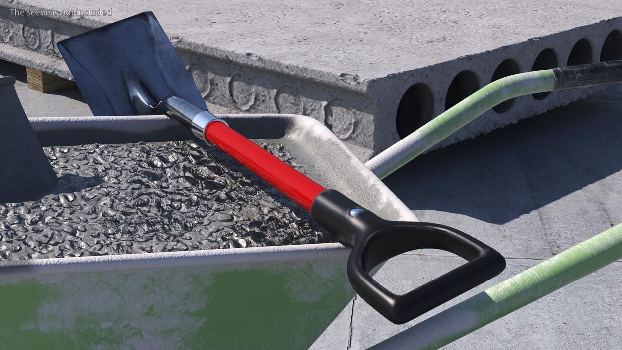 Square Point Shovel with Red Shaft 3D model