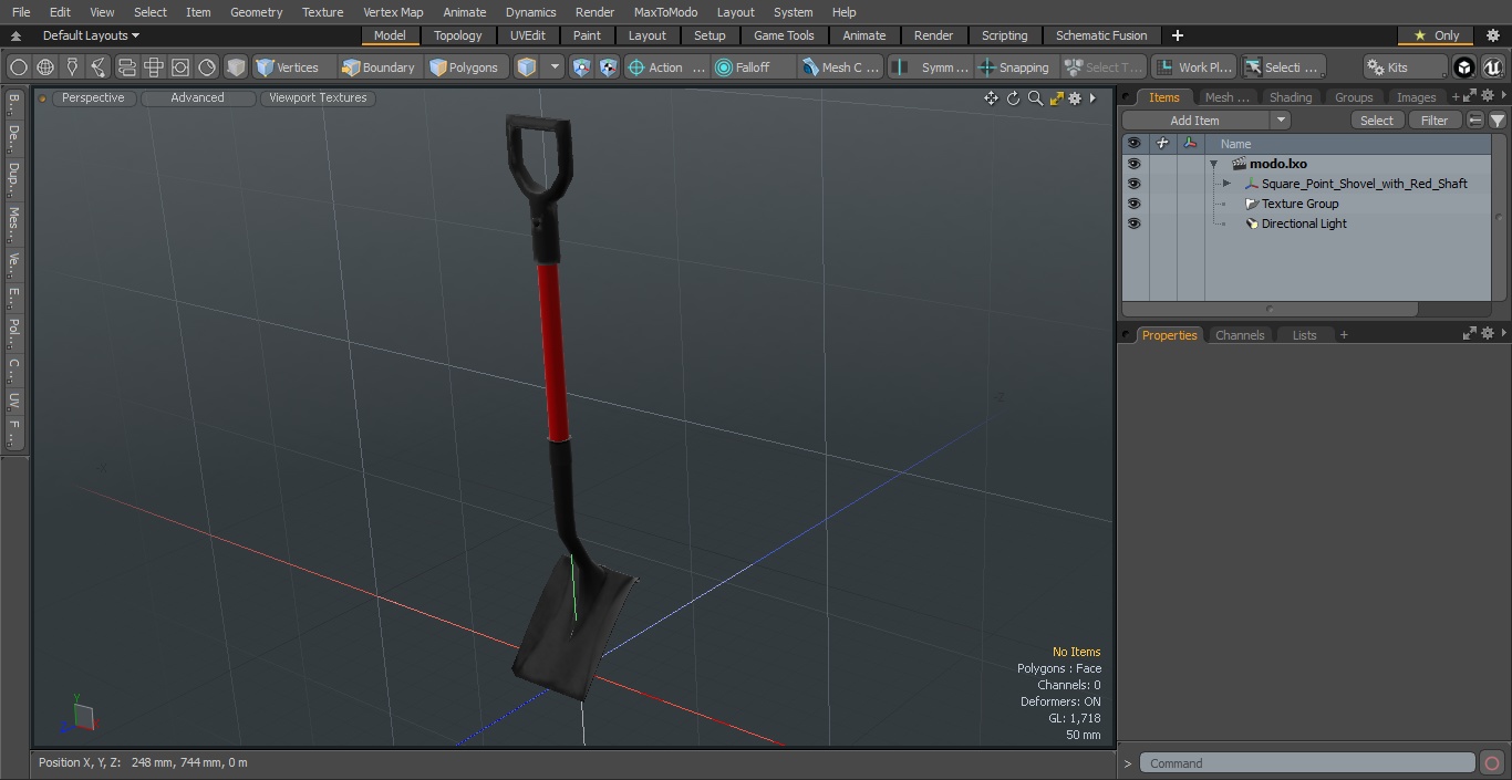 Square Point Shovel with Red Shaft 3D model