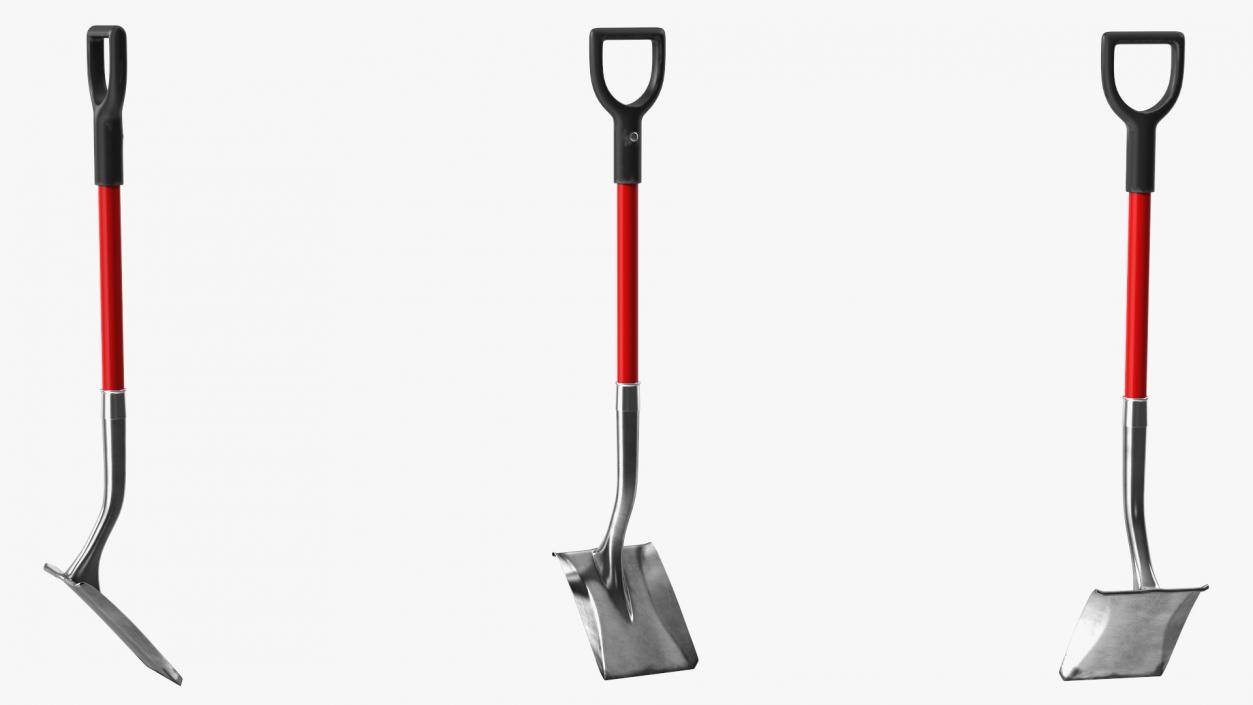 Square Point Shovel with Red Shaft 3D model