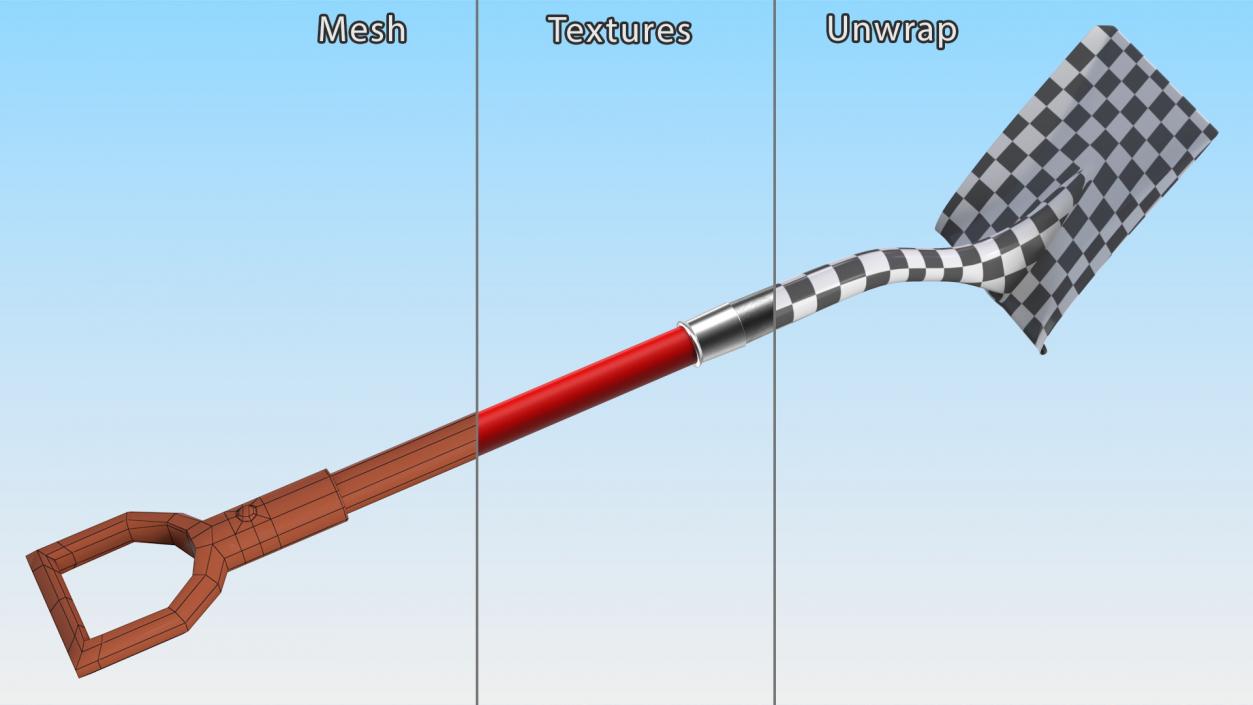 Square Point Shovel with Red Shaft 3D model