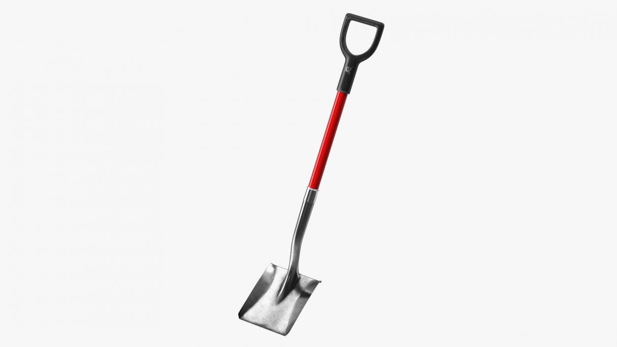 Square Point Shovel with Red Shaft 3D model