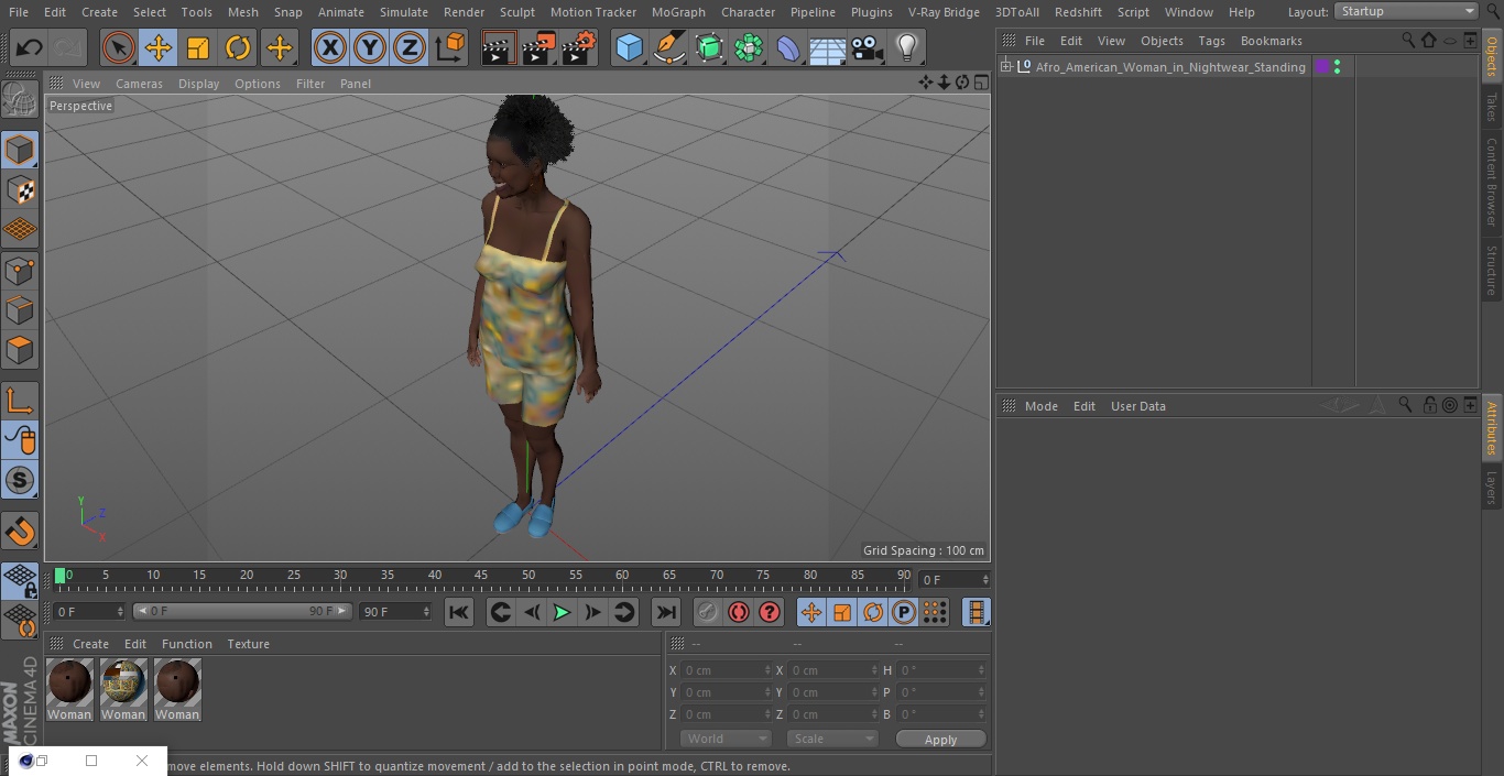 3D Afro American Woman in Nightwear Standing