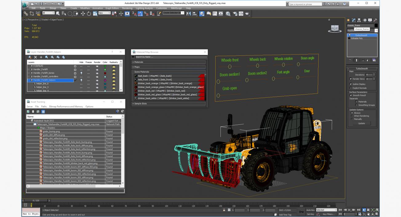 Telescopic Telehandler Forklift JCB 535 Dirty Rigged 3D