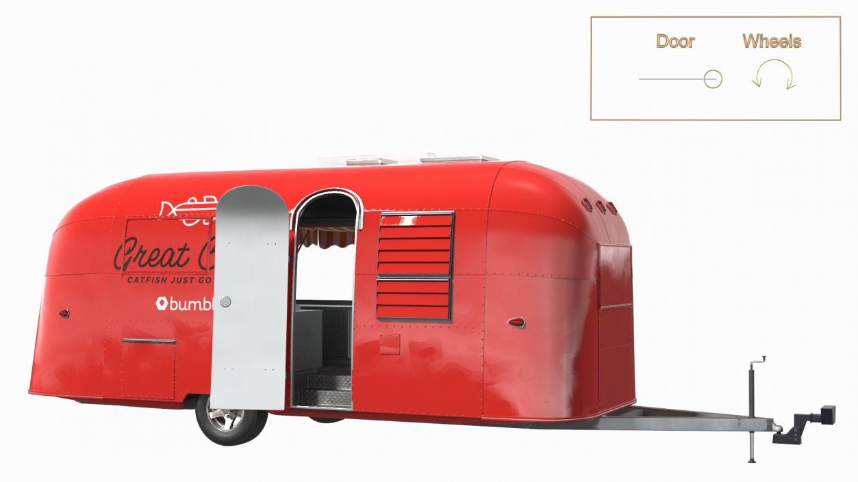 3D Red Vending Food Truck Mockup Rigged