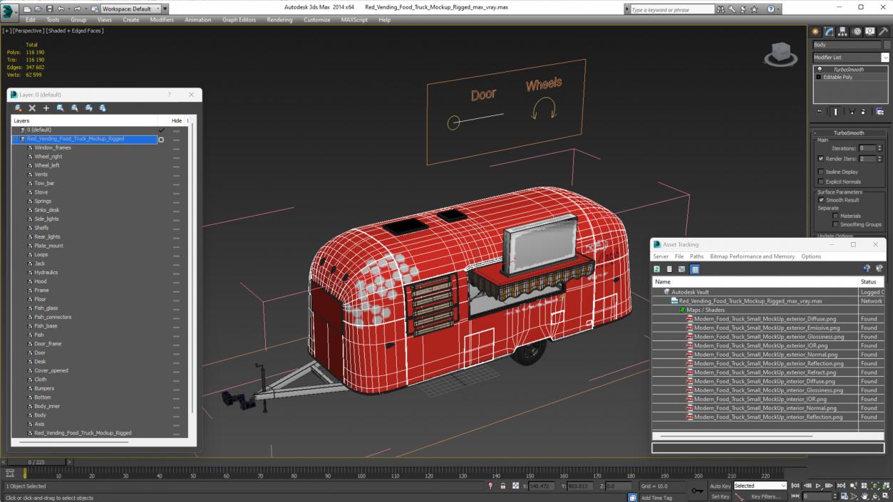 3D Red Vending Food Truck Mockup Rigged