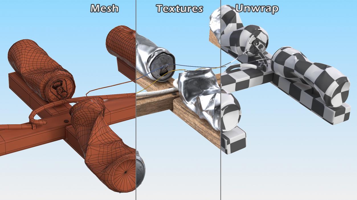 3D model Damaged DIY TV Aluminum Can Antenna