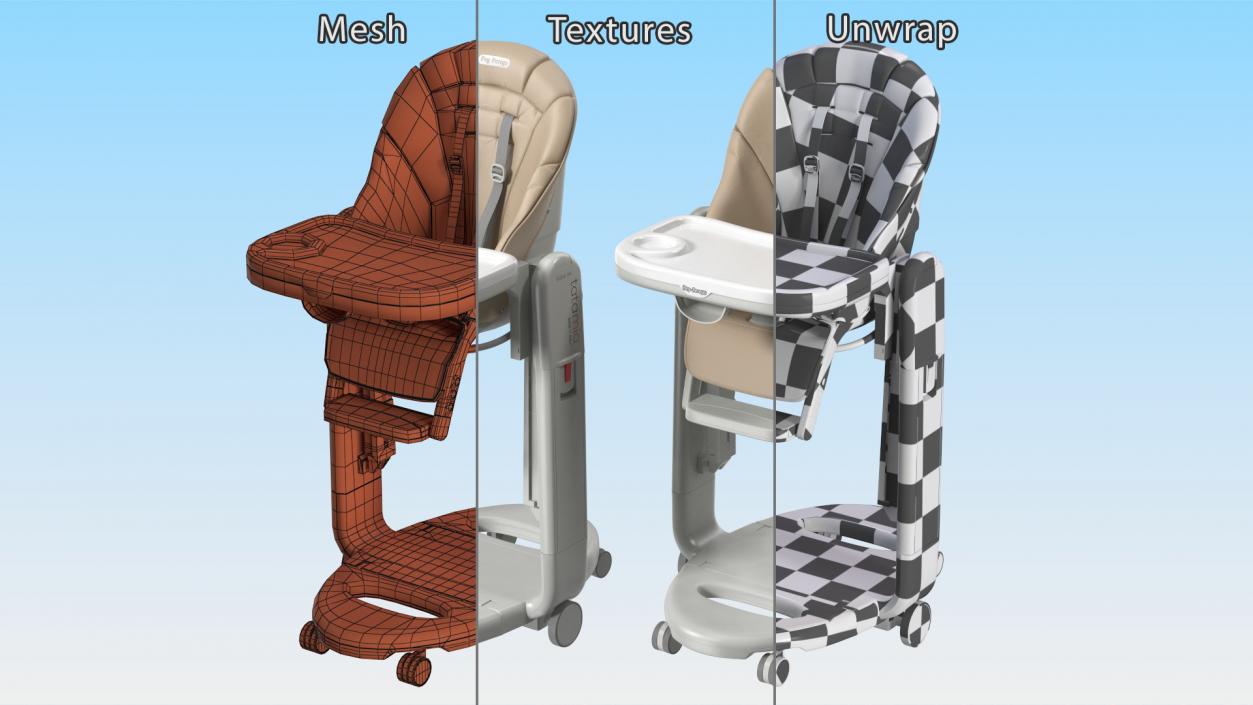 Folding Peg Perego Baby High Chair Vertical Beige 3D model