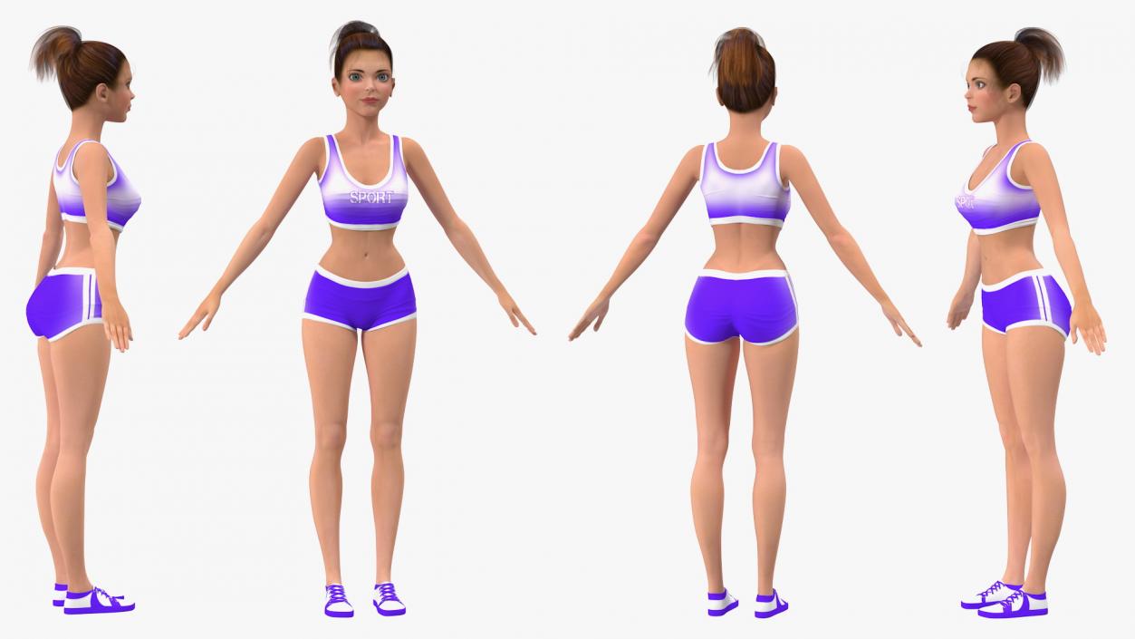 Cartoon Young Girl Sportive Clothes Rigged 3D