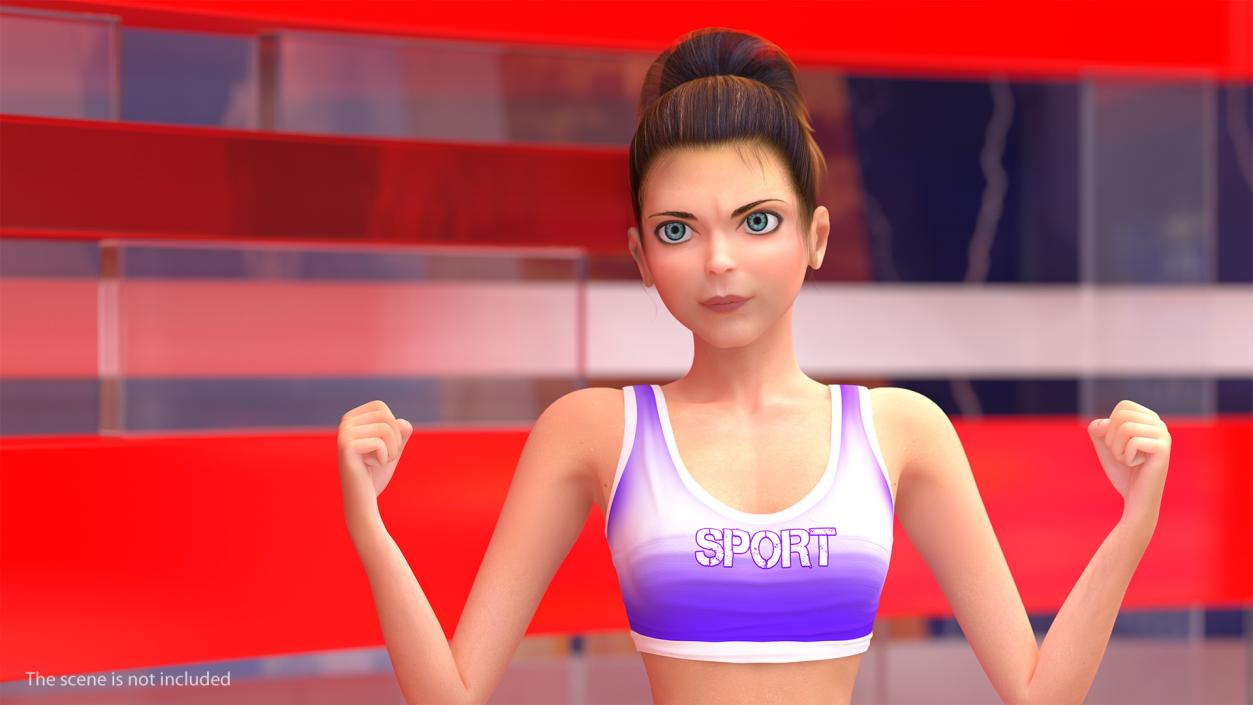 Cartoon Young Girl Sportive Clothes Rigged 3D