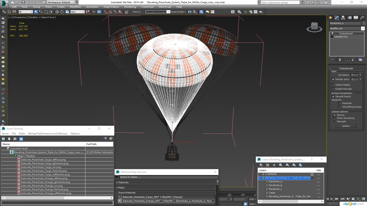 3D model Elevating Parachute System Triple for NASA Cargo 2