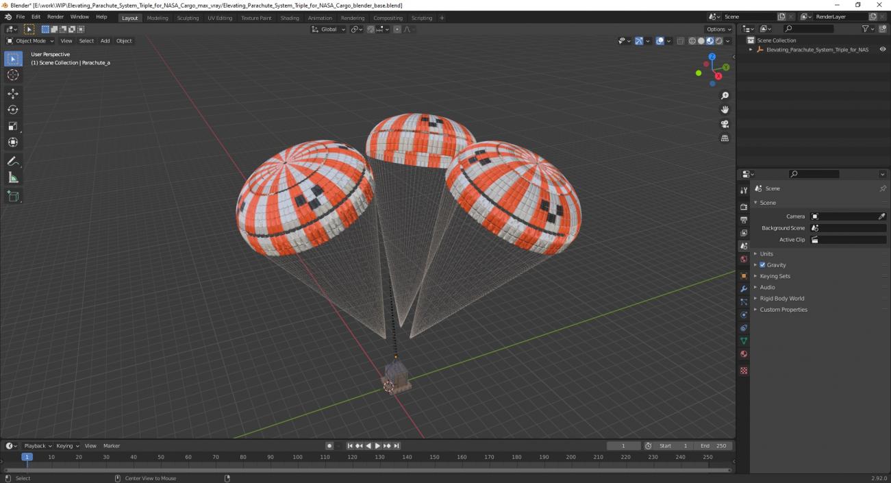 3D model Elevating Parachute System Triple for NASA Cargo 2