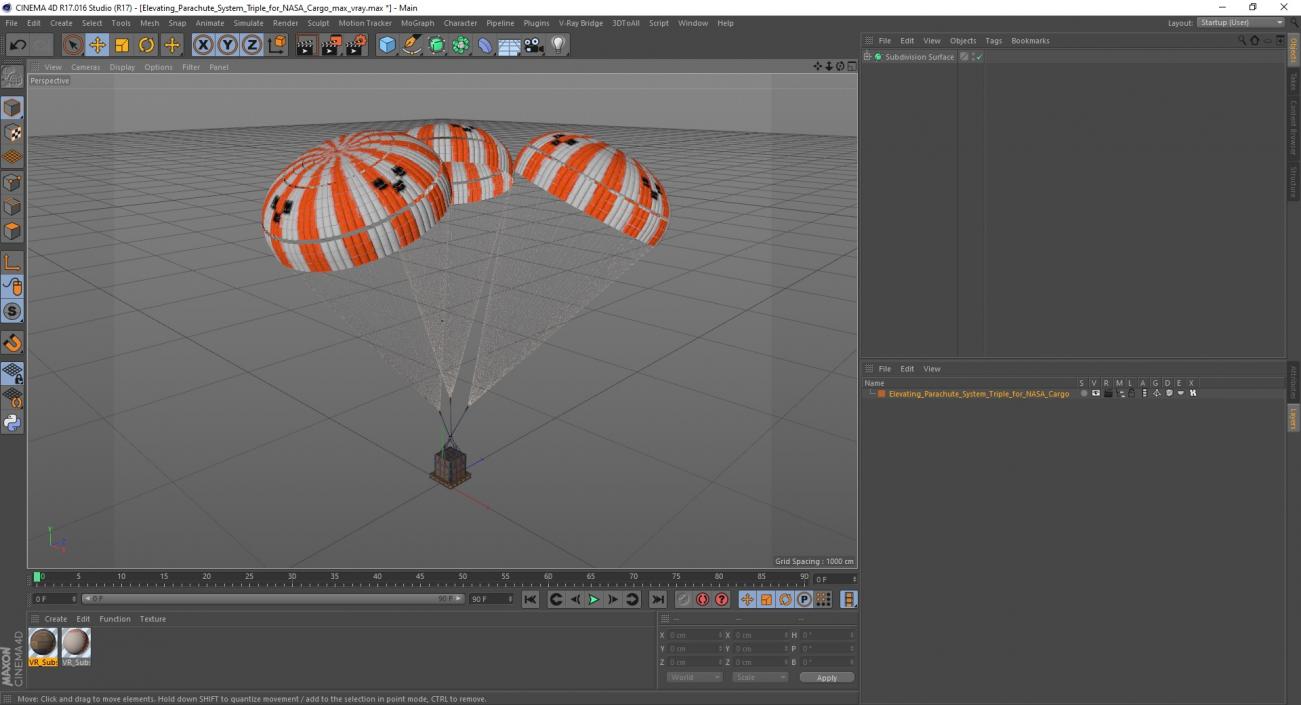 3D model Elevating Parachute System Triple for NASA Cargo 2