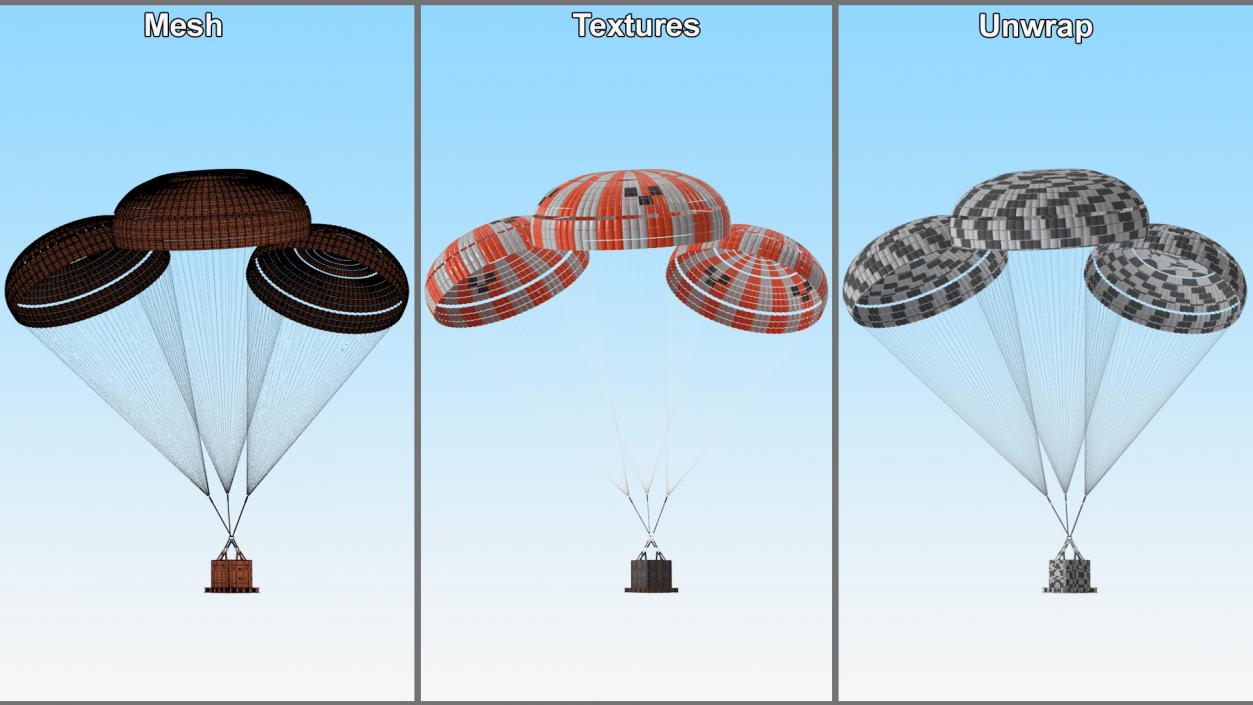 3D model Elevating Parachute System Triple for NASA Cargo 2