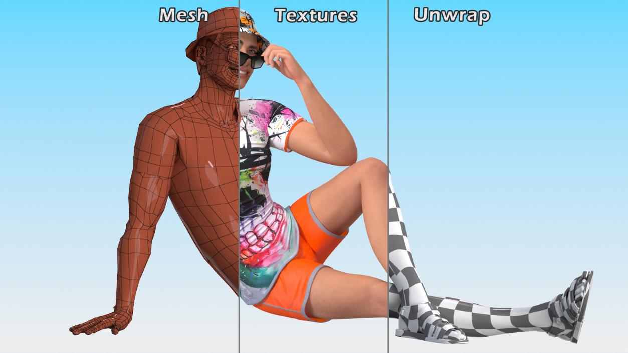 3D model Teen Boy Swimwear Sitting Pose