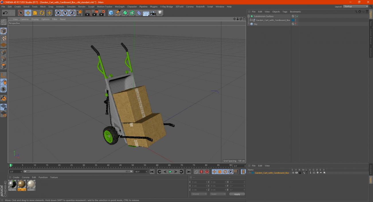 3D model Garden Cart with Cardboard Box