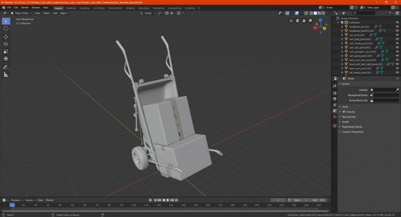 3D model Garden Cart with Cardboard Box