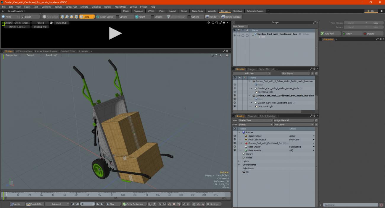 3D model Garden Cart with Cardboard Box